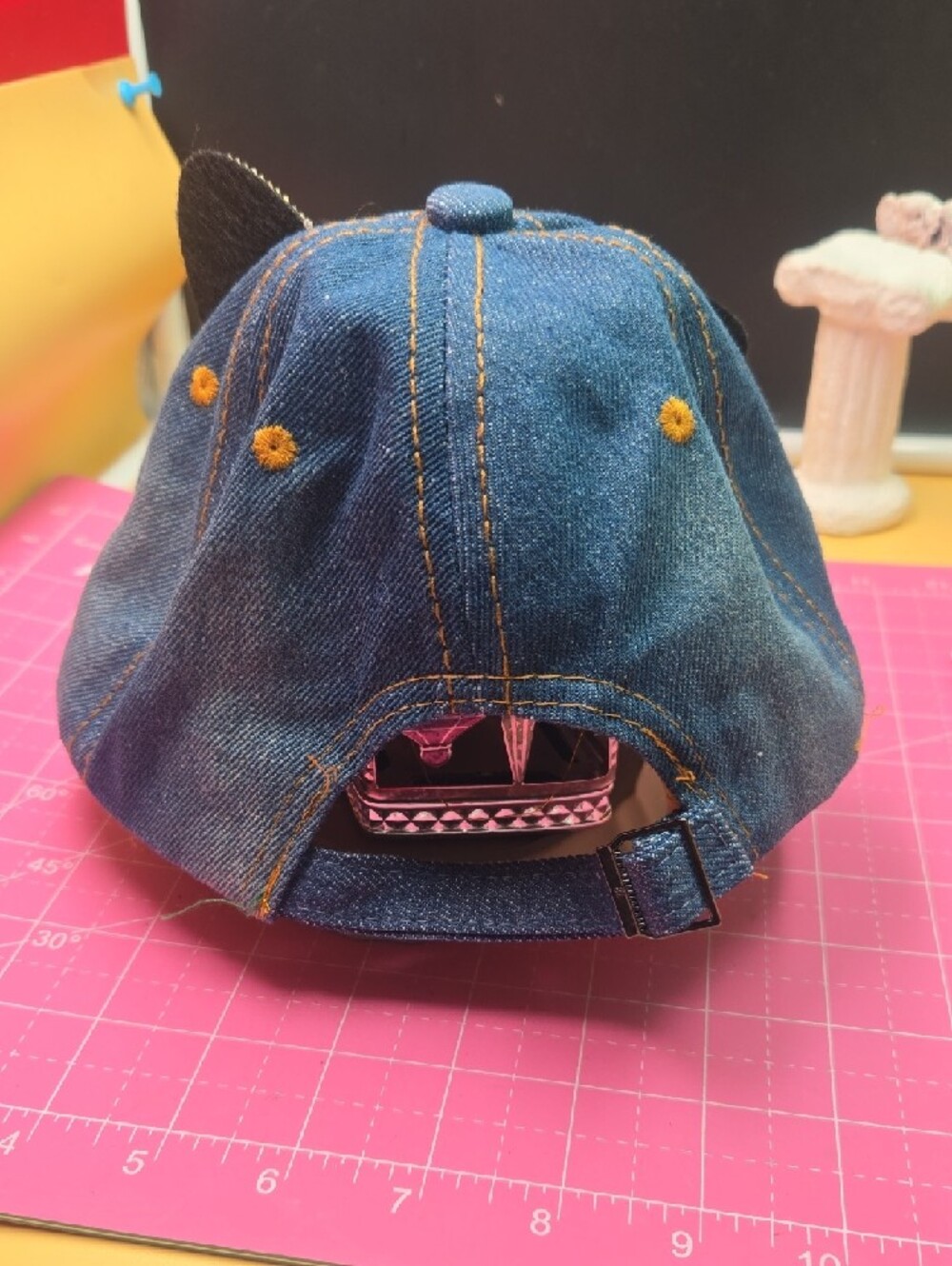 Denim Crystal Cat Ear Baseball Cap - Picture 3 of 5